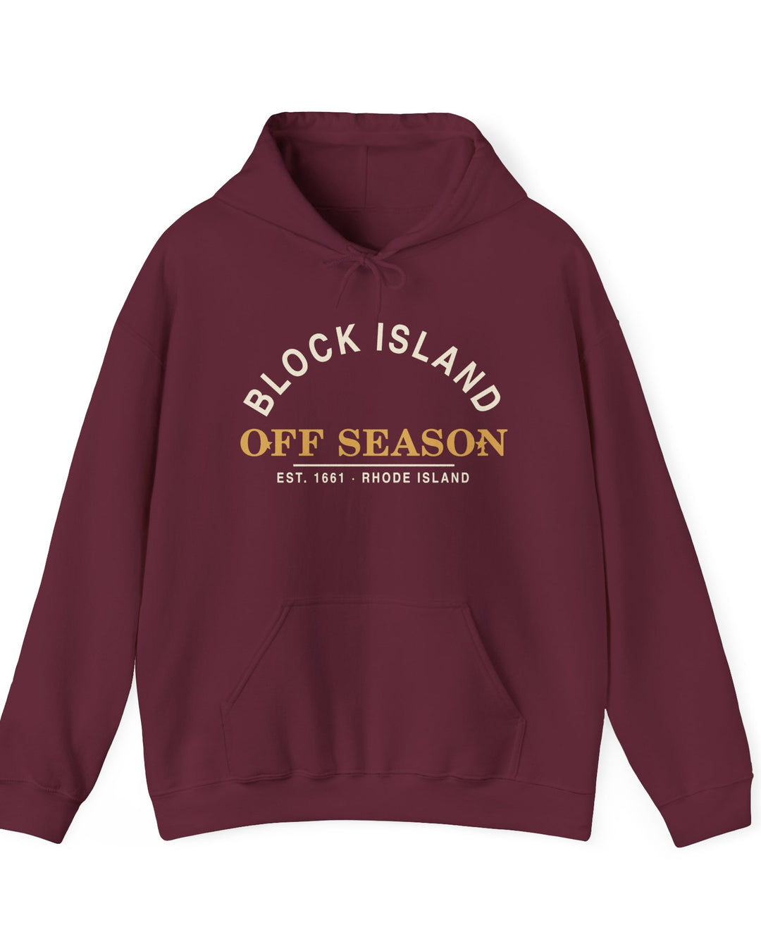 Block Island Off Season Hoodie in Maroon, BlockBoundRI