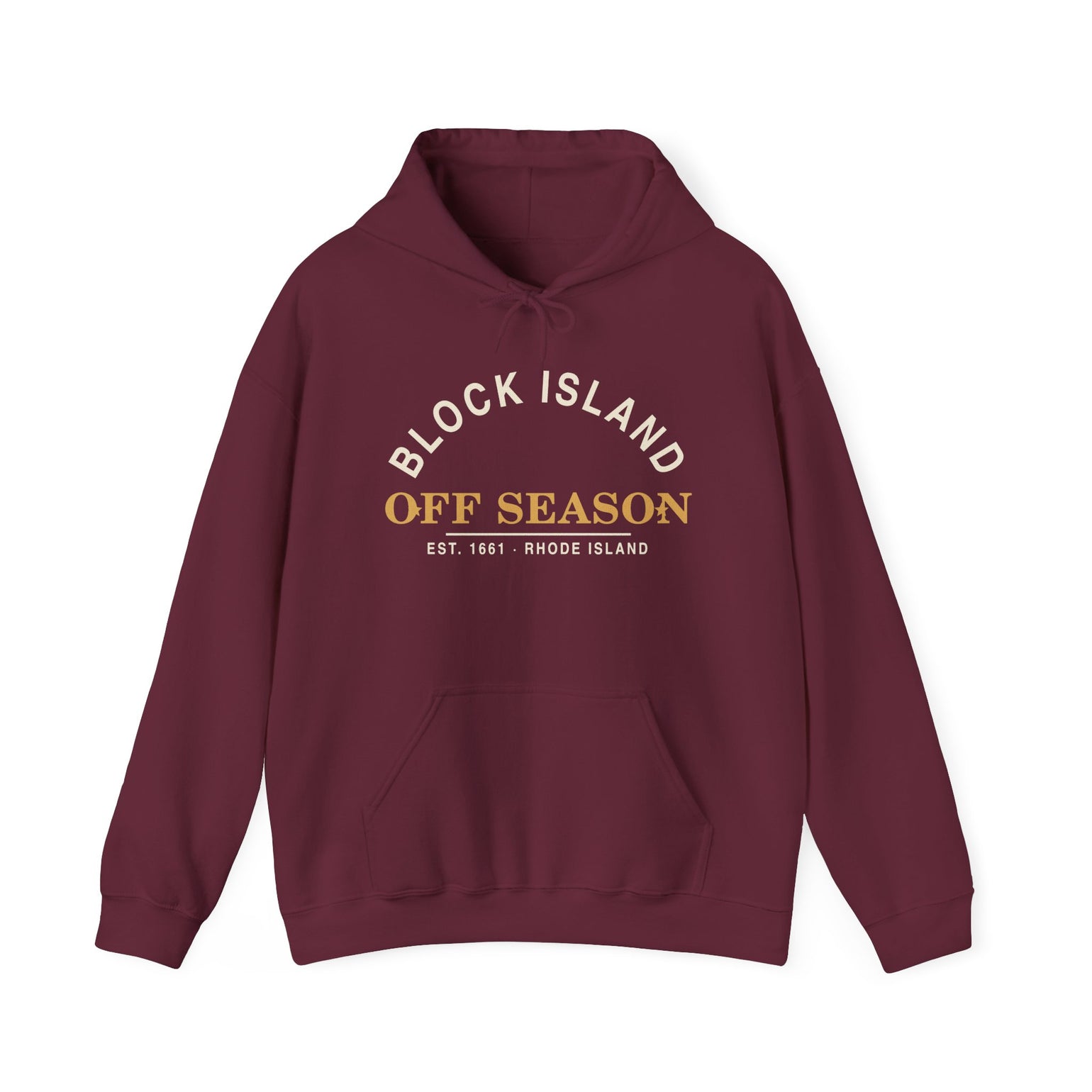 Block Island Off Season Hoodie in Maroon, BlockBoundRI