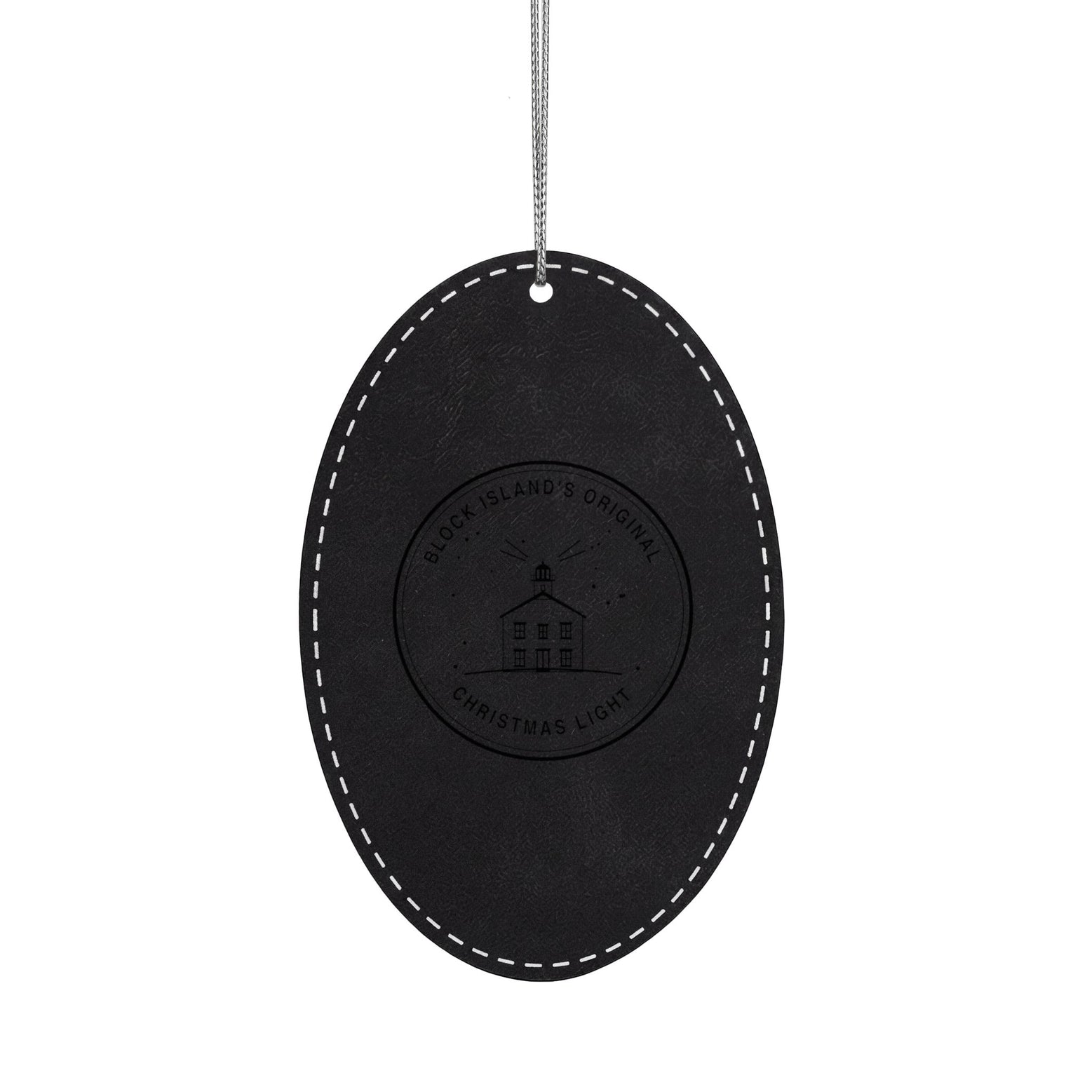 North Light engraved leatherette ornament back: Sandy Point, Block Island R.I., Christmas 2026