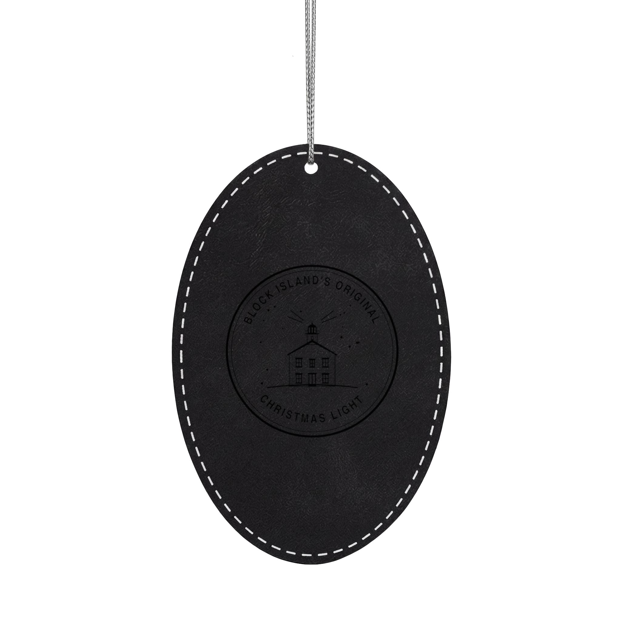 North Light engraved leatherette ornament back: Sandy Point, Block Island R.I., Christmas 2026