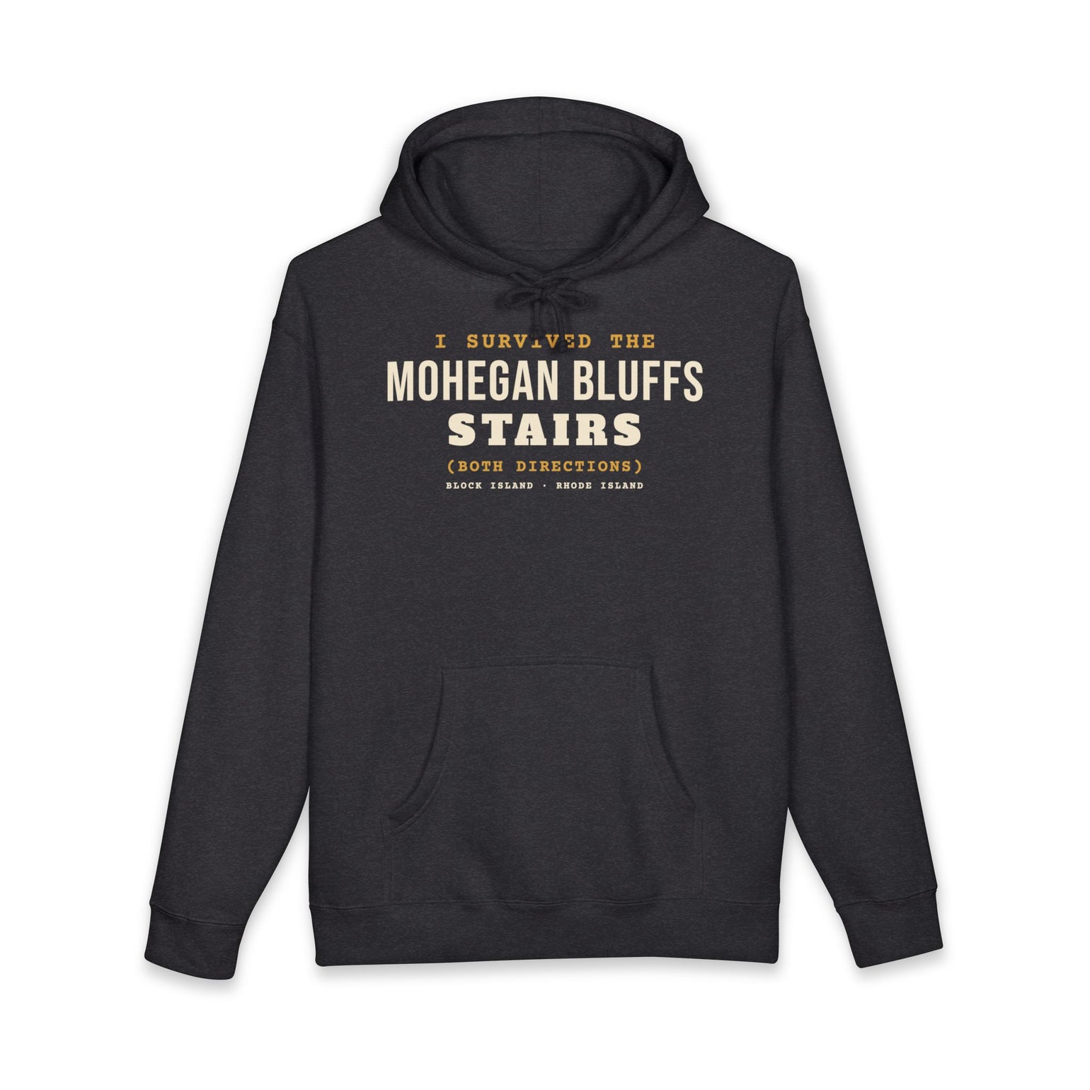 I Survived the Mohegan Bluffs Stairs Block Island hoodie in Charcoal Heather - BlockBoundRI