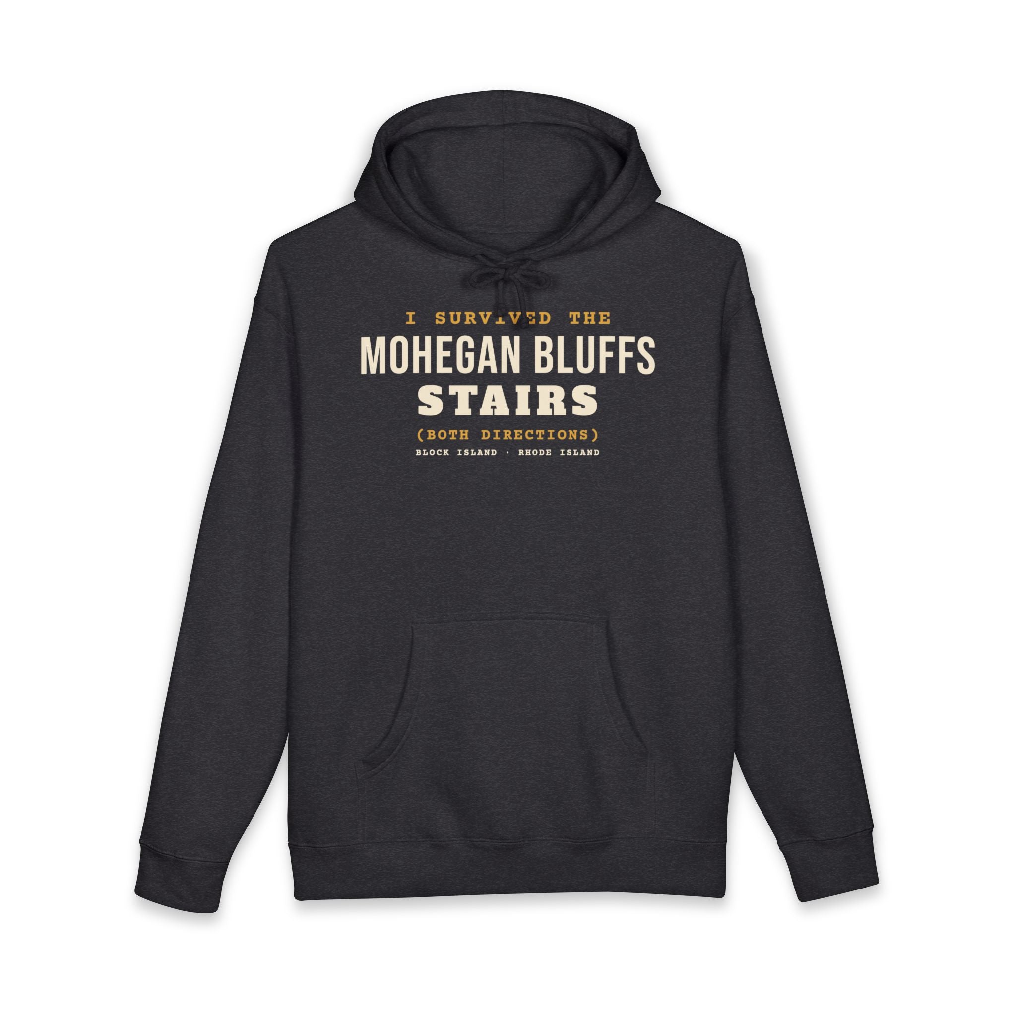 I Survived the Mohegan Bluffs Stairs Block Island hoodie in Charcoal Heather - BlockBoundRI