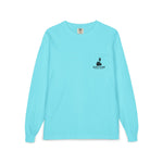 BlockBoundRI light blue long-sleeve cotton shirt with a chest pocket featuring a black Block Island logo print.