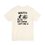 BlockBoundRI cream cotton t-shirt featuring a back graphic of a person waving at a departing ferry with text.
