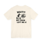 BlockBoundRI cream cotton t-shirt featuring a back graphic of a person waving at a departing ferry with text.