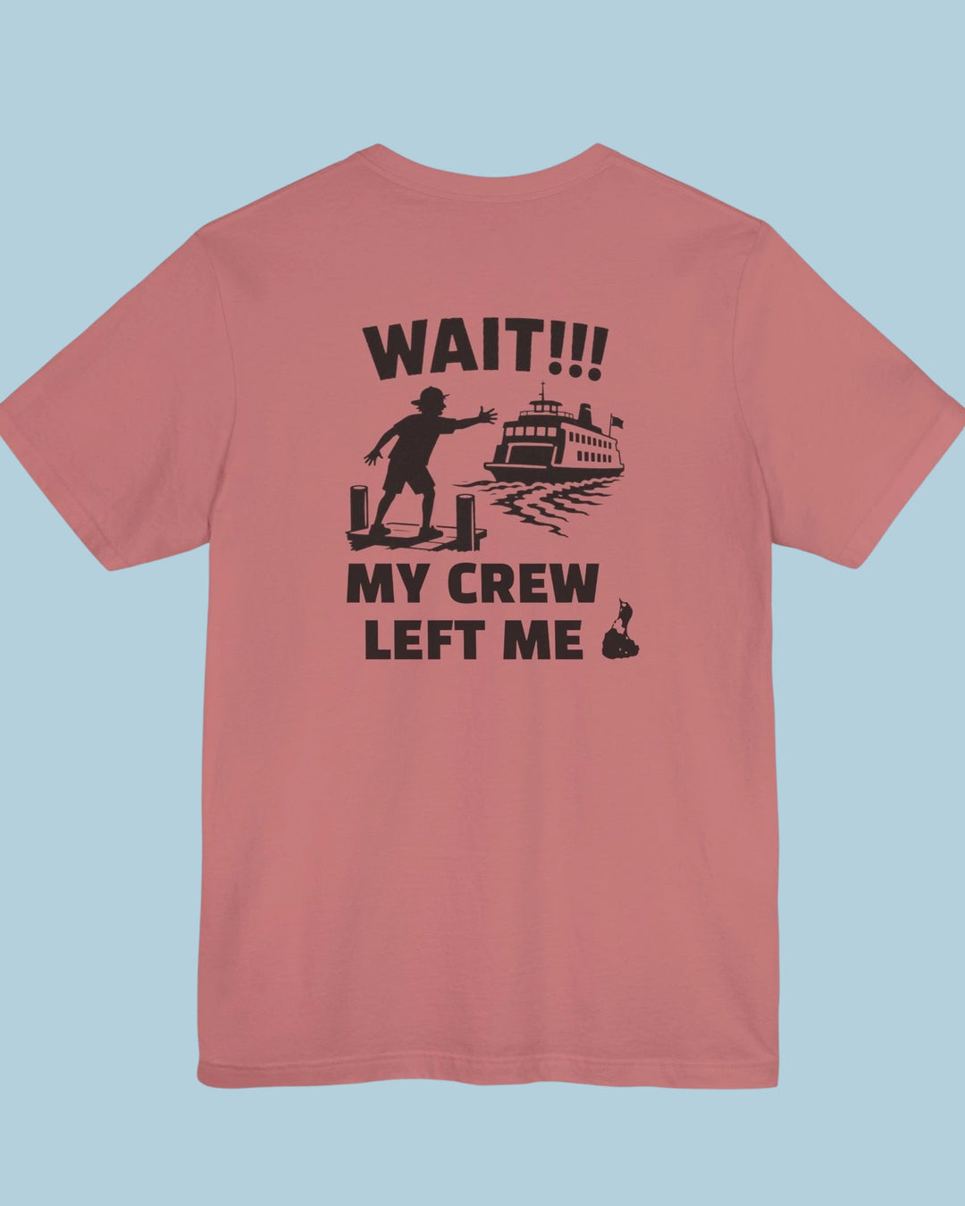 BlockBoundRI cotton t-shirt in dusty rose featuring a back graphic of a person missing a ferry with text