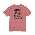BlockBoundRI cotton t-shirt in dusty rose featuring a back graphic of a person missing a ferry with humorous text.