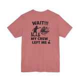 BlockBoundRI cotton t-shirt in dusty rose featuring a back graphic of a person missing a ferry with humorous text.