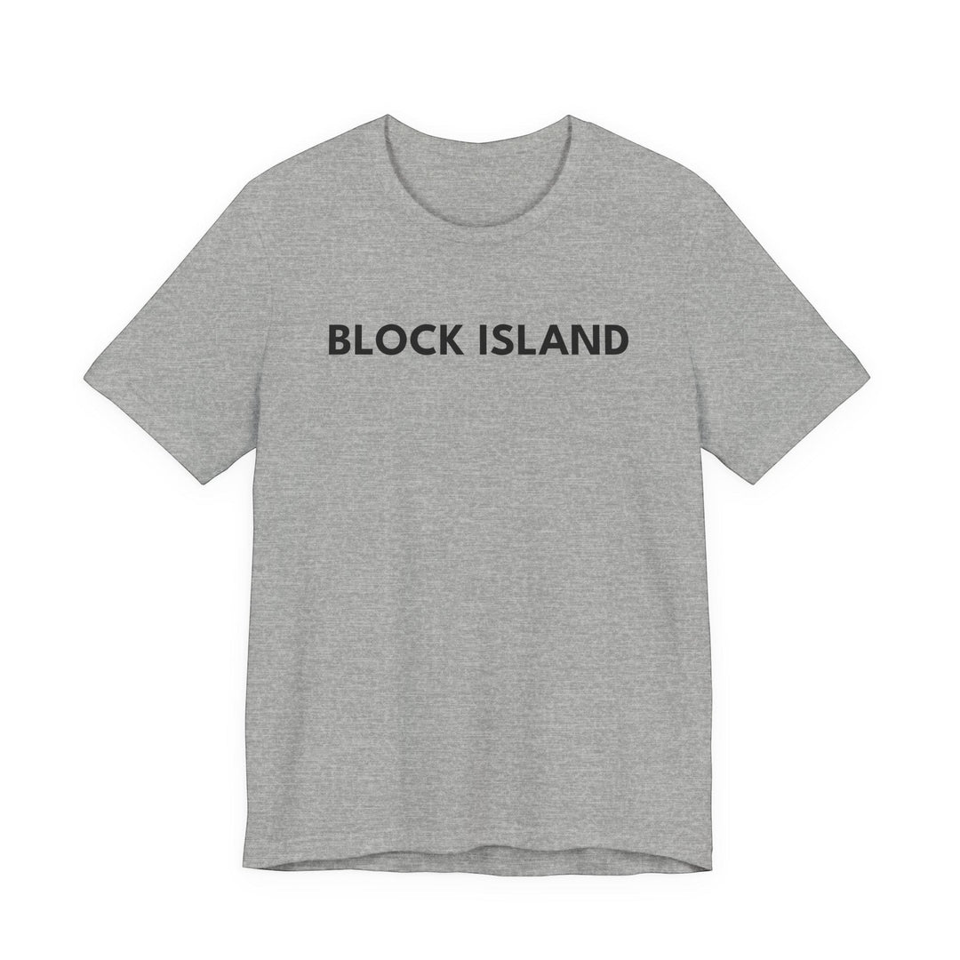 BlockBoundRI grey cotton t-shirt with BLOCK ISLAND text printed in black on the chest.