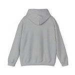 Back view of a grey BlockBoundRI hooded sweatshirt made from a soft cotton-poly blend with a double-lined hood.