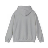 Back view of a grey BlockBoundRI hooded sweatshirt made from a soft cotton-poly blend with a double-lined hood.