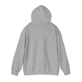 Back view of a grey BlockBoundRI hooded sweatshirt made from a soft cotton-poly blend with a double-lined hood.