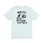 BlockBoundRI light blue cotton t-shirt featuring a back graphic of a person waving at a departing ferry boat.
