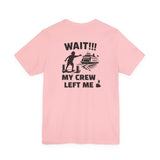 BlockBoundRI light pink cotton t-shirt featuring a back graphic of a person waving at a departing ferry boat.