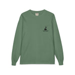 BlockBoundRI sage green long-sleeve cotton shirt with a chest pocket featuring a black Block Island logo print.