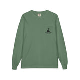 BlockBoundRI sage green long-sleeve cotton shirt with a chest pocket featuring a black Block Island logo print.