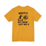 BlockBoundRI yellow cotton t-shirt featuring a back graphic of a person chasing a departing ferry boat