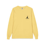 BlockBoundRI yellow long sleeve cotton shirt with a chest pocket featuring a black Block Island logo print