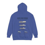 Know Your Ferries Block Island ferry fleet chart hoodie in Flo Blue, back print - BlockBoundRI