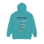 Know Your Ferries Block Island ferry fleet chart hoodie in Seafoam, back print - BlockBoundRI