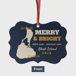 Merry and Bright Block Island lighthouses aluminum ornament video, front and back