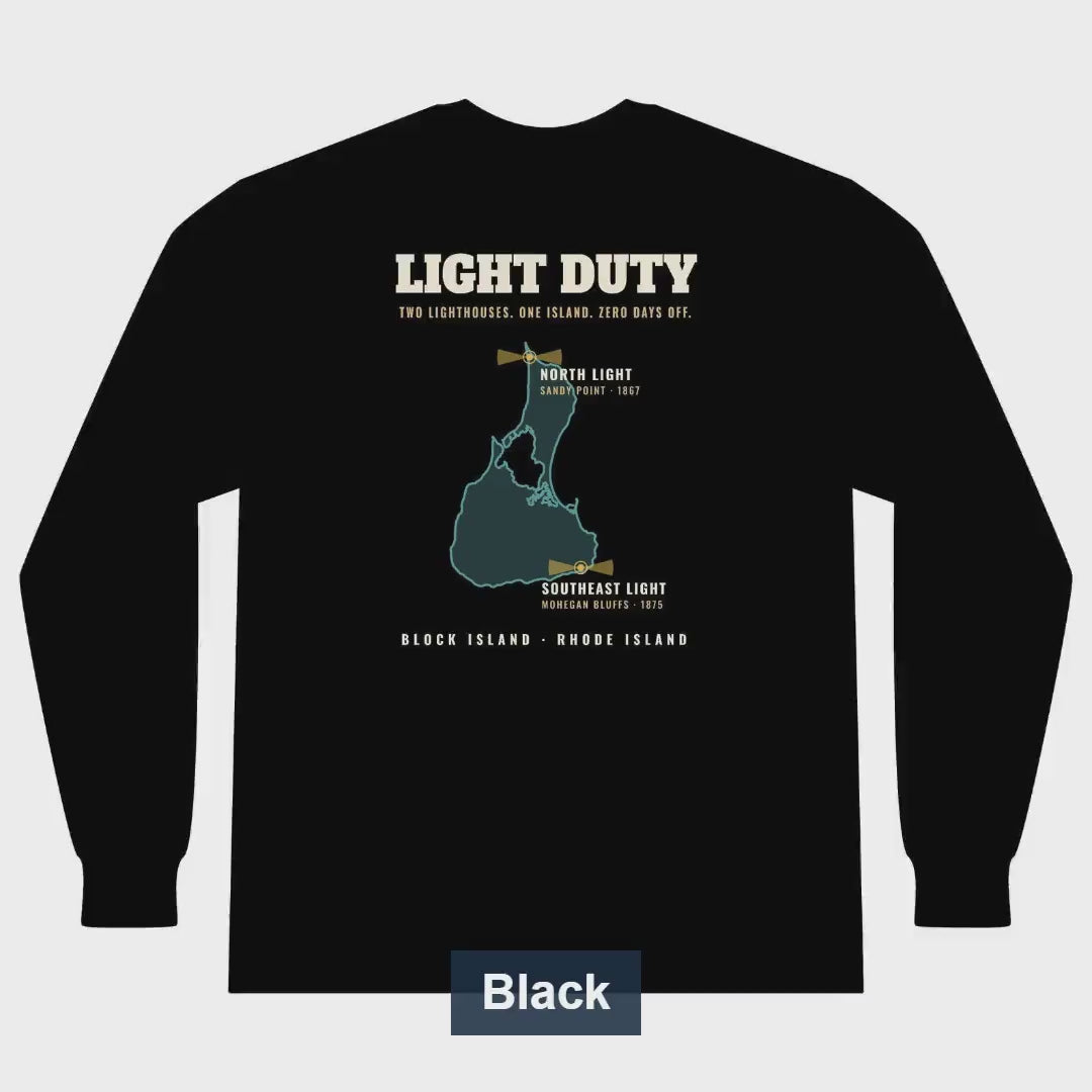 Light Duty Block Island lighthouses thermal long sleeve video, chest and back print