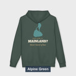 Mainland? Never Heard of Her Block Island hoodie video, back print and colors